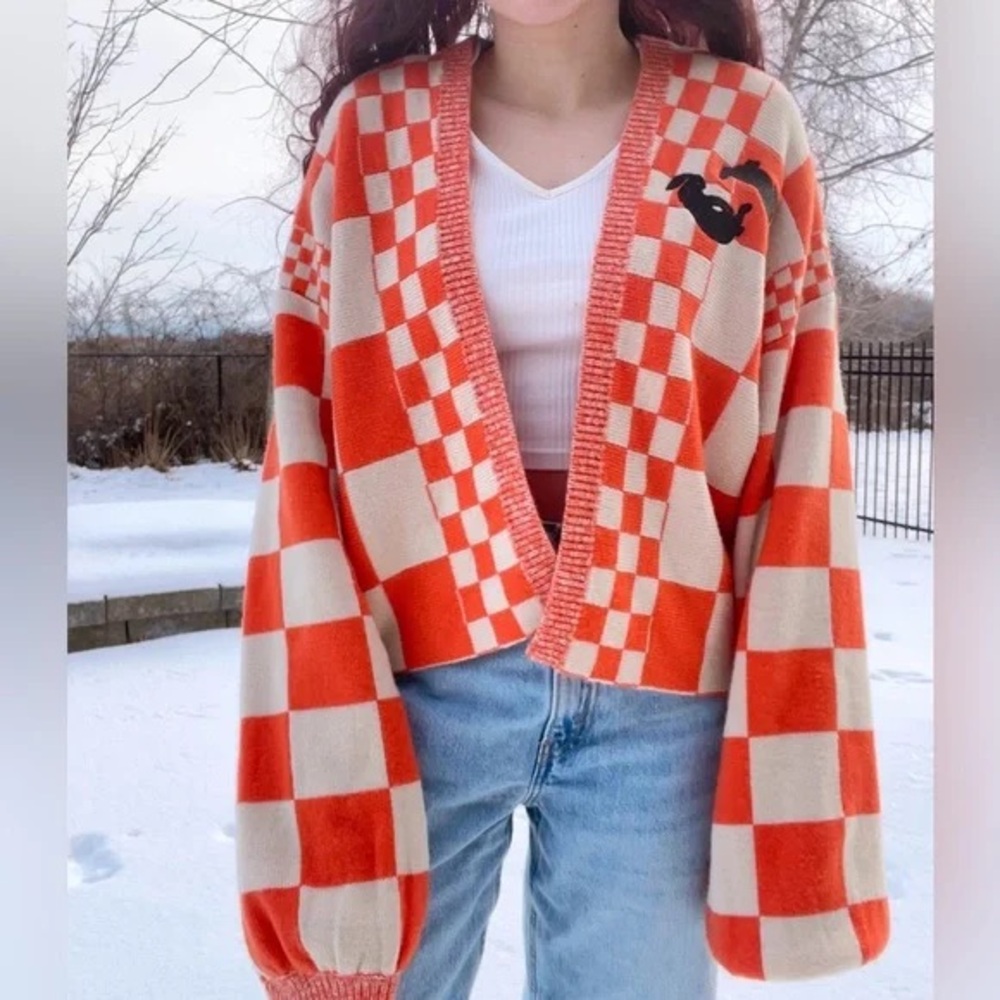 Harry’s Hidden Angels Love On Tour Checkered Cardigan XL Orange Cream